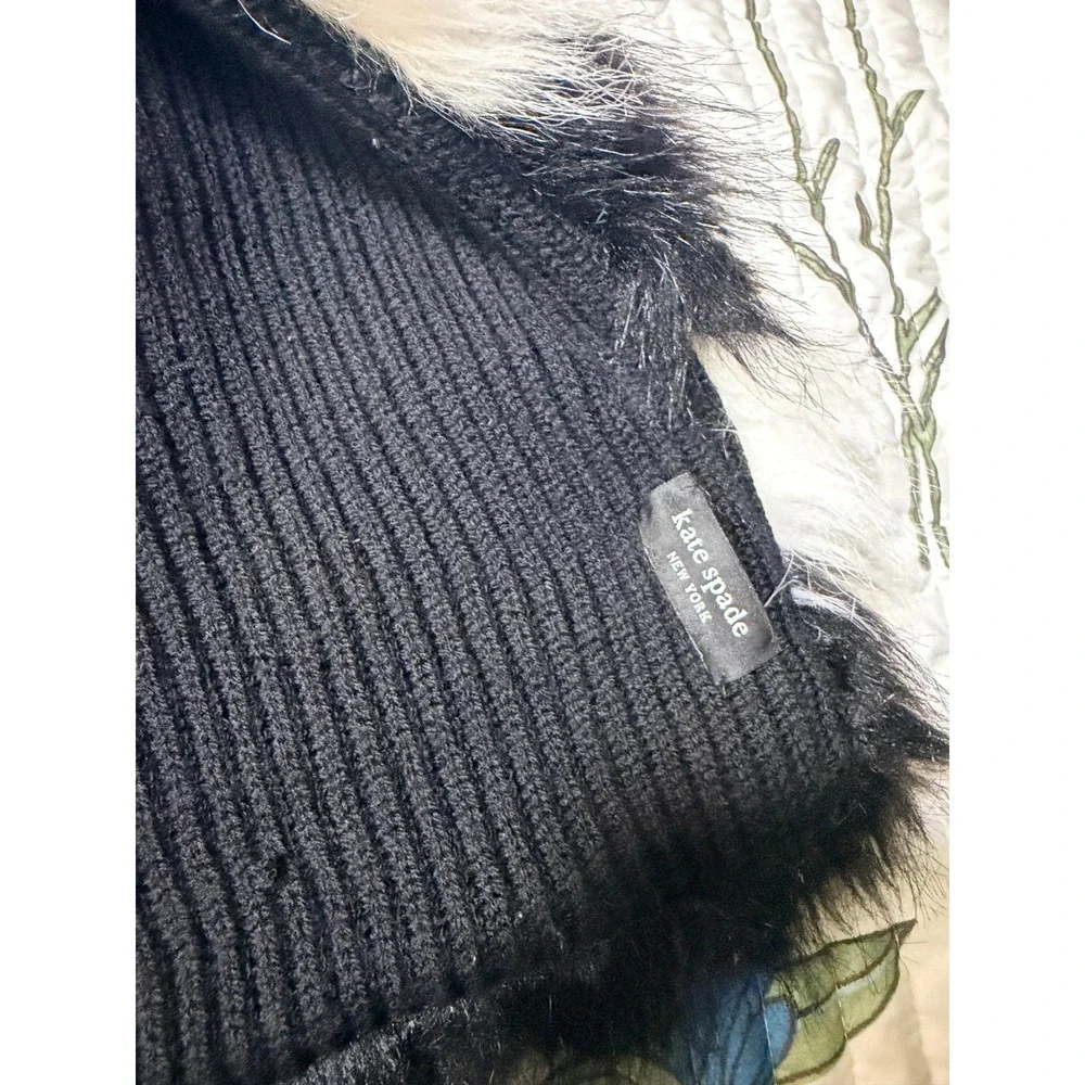 Kate Spade Faux Fur Striped Scarf Black White One Size
